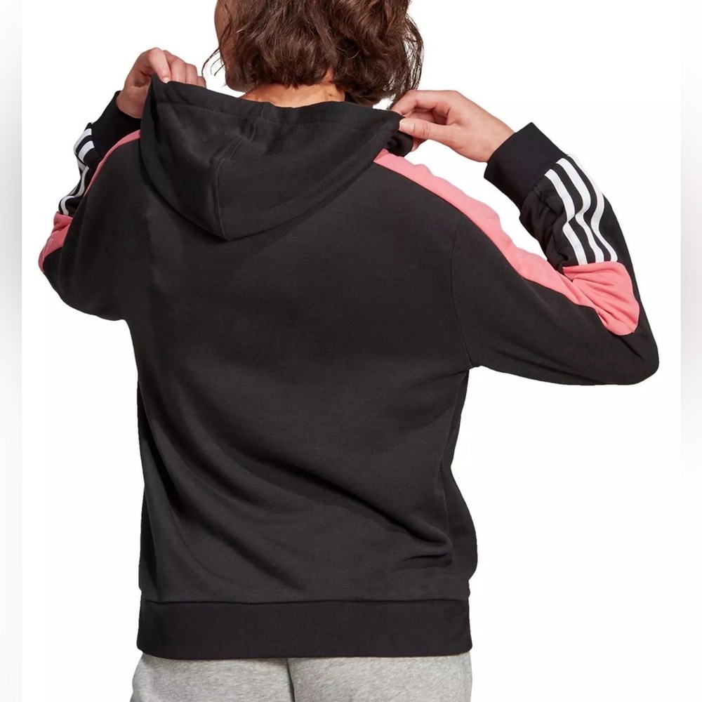 Adidas Women’s Black Pink Stripe Hoodie Size Medium - Picture 2 of 10